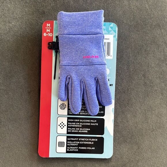 HEAD Girls Purple Touchscreen Ultrafit Stretch Fleece Gloves Size M 6-10 NWT - Picture 1 of 4